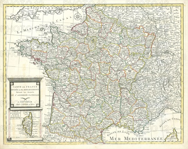 Map, Carte de France divisées en 83 departements suivant les decrets de l'Assemblée Nationale ;, Cornelis van Baarsel (1761-1826), Copperplate print