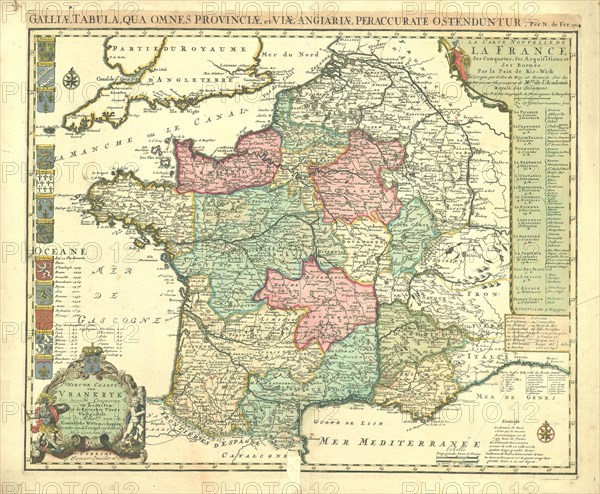 Map, La carte nouvelle de la France, ses conquetes, ses acquisitions, et ses bornes. Par la paix de Ris-wick =, Nicolas de Fer (1646-1720), Copperplate print