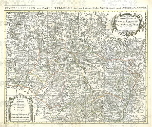 Map, Civitas Leucorum sive pagus Tullensis aujourdhui le diocese de Toul, Guillaume Delisle (1675-1726), Copperplate print