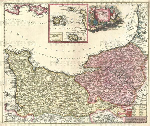 Map, Duche et gouvernement general de Normandie, Copperplate print