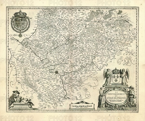 Map, Le Gouvernement de l'Isle de France, Damien de Templeux, Copperplate print