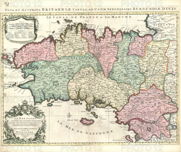 Map, La Bretagne, Hubert Jaillot (1632-1712), Copperplate print