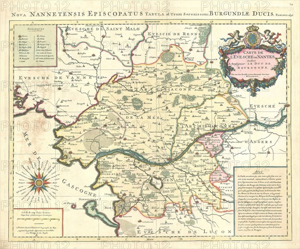 Map, Carte de l'evesché de Nantes, Hubert Jaillot (1632-1712), Copperplate print