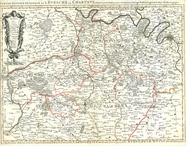 Map, Partie meridionale de l'Evesché de Chartres, Nicolas Sanson (1600-1667), Copperplate print