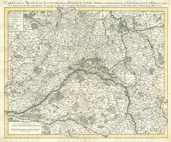Map, Carte de la Beauce du Gatinois de la Sologne et pays voisins compris dans la generalite d'Orleans, Guillaume Delisle (1675-1726), Copperplate print