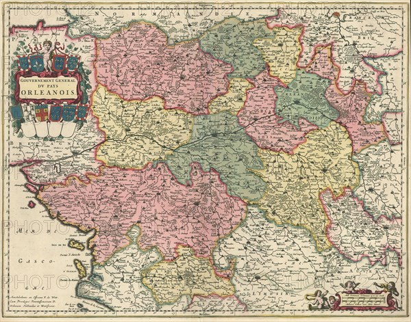 Map, Gouvernement general dv pays Orleanois, Copperplate print