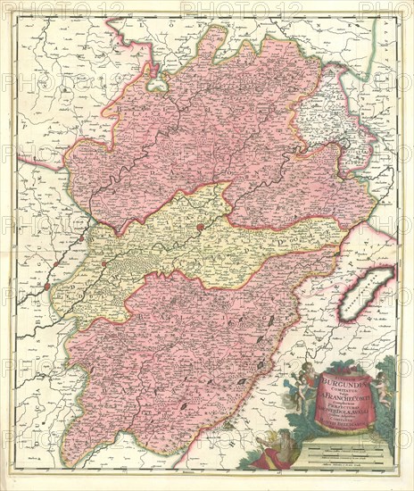 Map, Superior Burgundiae comitatus; vulgo la Franche Comté complectens praefecturas Amontii, Dolae, Avalli quibus adjectus comitatus Montis Belligardi, Gerhard Valk (-1726), Copperplate print