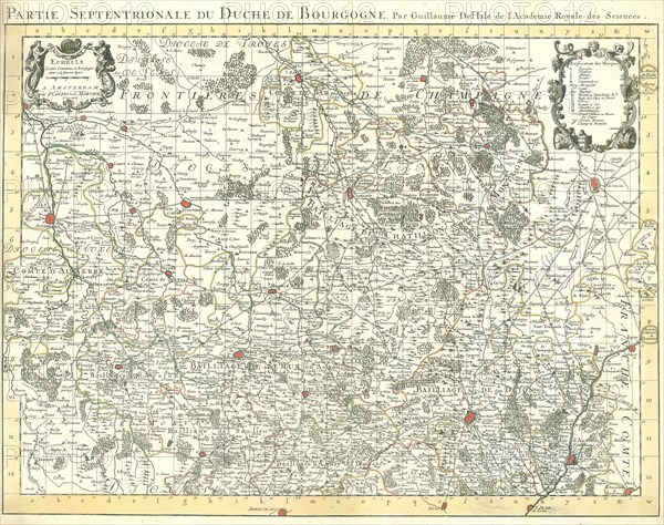 Map, Partie septentrionale du Duché de Bourgogne, Guillaume Delisle (1675-1726), Copperplate print