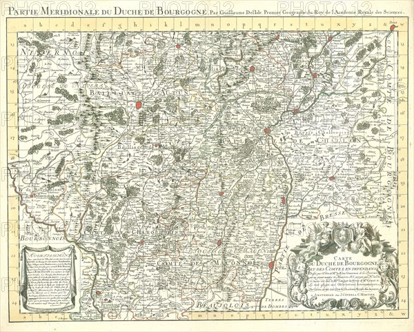 Map, Carte du duché de Bourgogne et des comtez en dependans, Guillaume Delisle (1675-1726), Copperplate print