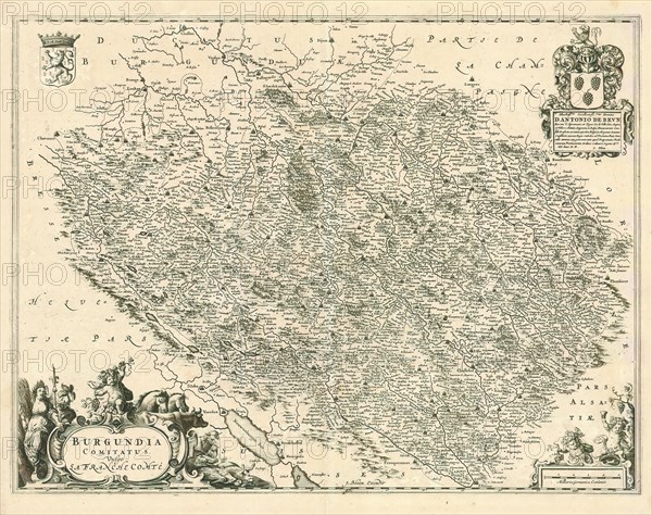 Map, Burgundiae comitatus. Vulgo La Franche Comté, Copperplate print