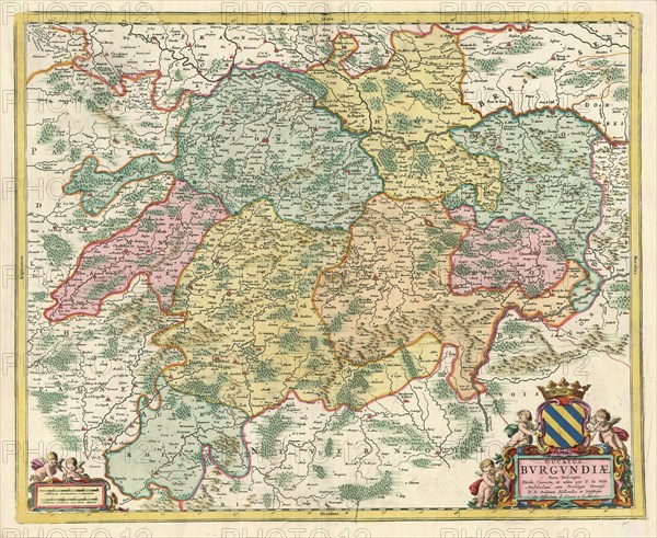 Map, Ducatus Bvrgvndiae nova descriptio, Frederick de Wit (1610-1698), Copperplate print
