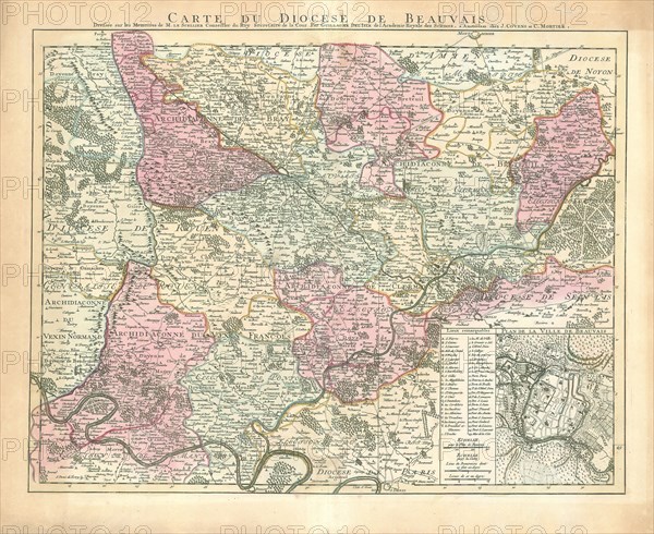 Map, Carte du diocese de Beauvais, Guillaume Delisle (1675-1726), Copperplate print