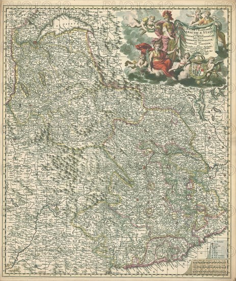 Map, Regiae celsitudinis Sabaudicae Status, consistens in Sabaudiae ac Montisferrati ducatus, Pedemontii principatum, nec non Nicaeensem comitatum, cum adjacentibus et finitimis regionibus, tam particulariter quam generaliter, Nicolaes Jansz. Visscher (1618-1679), Copperplate print