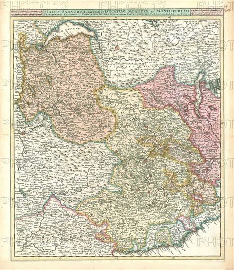 Map, Status Sabaudici, tabulam in ducatum Sabaudiae, et Montisferrati principatum Pedemontii, comitatum Nicaeensem, et caeteras partes minores, Justus Danckerts (1635-1701), Copperplate print