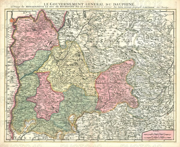 Map, Le gouvernement general du Dauphiné, Nicolas Sanson (1600-1667), Copperplate print