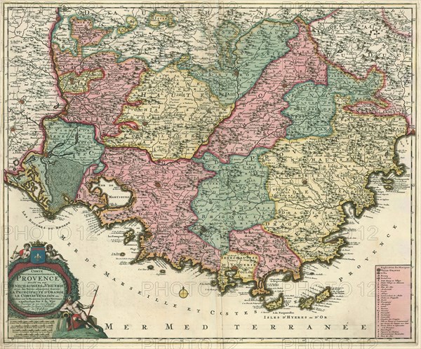 Map, Comté et gouvernement general de Provence divisé en ses senechaussees et viguerie avec les terres adjacentes scavoir la principauté d'Orange le comtat Venaisin etc, Frederick de Wit (1610-1698), Copperplate print