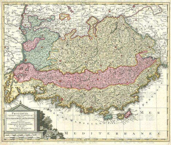 Map, Provincia supremarum Galliae praefecturarum una vulgariter gouvernement de Provence, Copperplate print