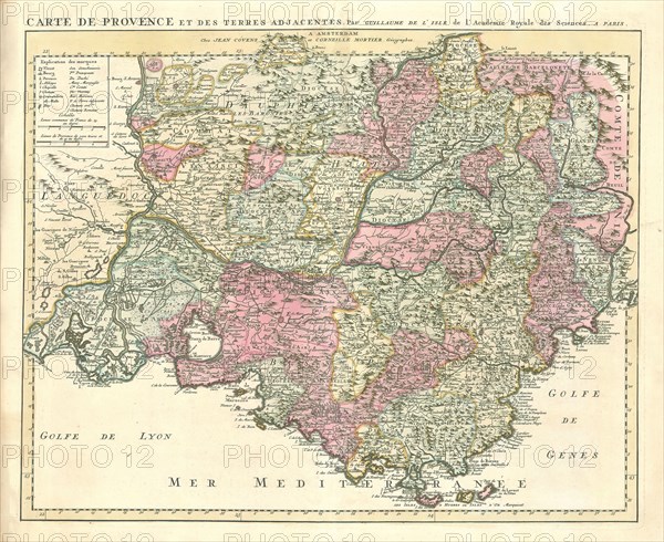 Map, Carte de Provence et des terres adjacentes, Guillaume Delisle (1675-1726), Copperplate print