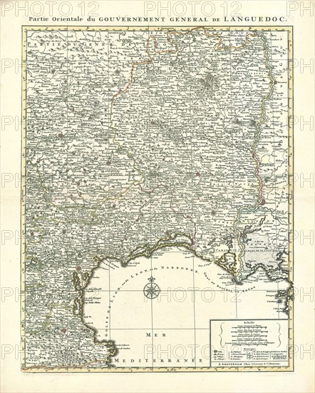 Map, Partie orientale du gouvernement general de Languedoc, Copperplate print