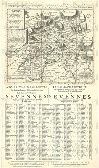 Map, Les montagnes des Sevennes ou se retirent les Malcontents (&c) de Languedoc et les plaines d'environ ou ils font leurs courses avec les grands chemins royaux, Copperplate print