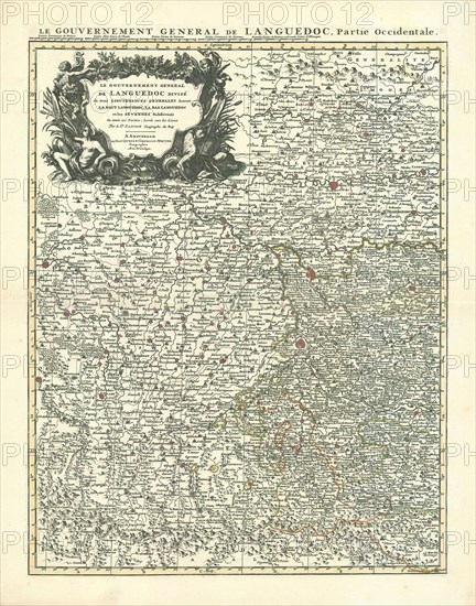 Map, Le gouvernement general de Languedoc, Copperplate print