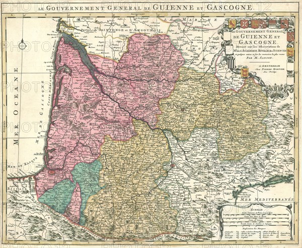 Map, Le gouvernement general de Guienne et Gascogne, Nicolas Sanson (1600-1667), Copperplate print