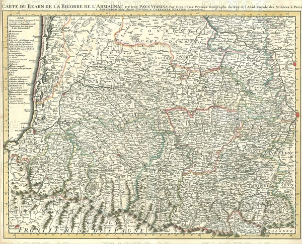 Map, Carte du Bearn de La Bigorre de l'Armagnac et des pays voisins, Guillaume Delisle (1675-1726), Copperplate print
