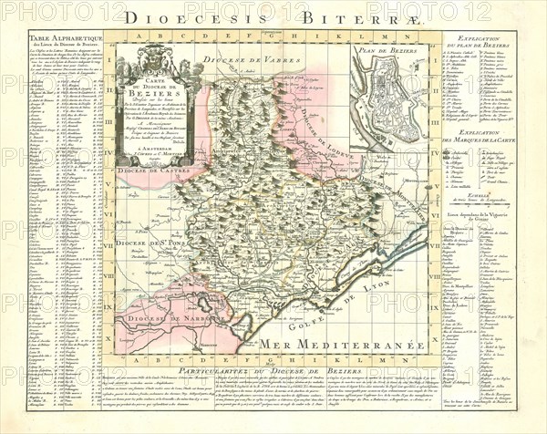 Map, Carte du diocese de Beziers, Guillaume Delisle (1675-1726), Copperplate print