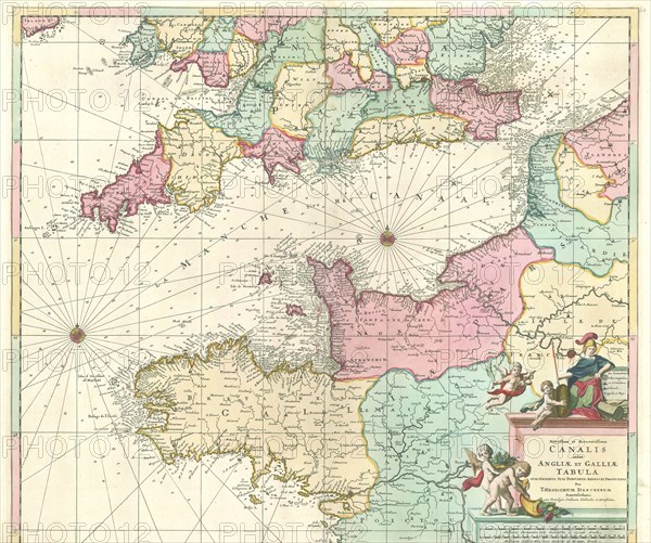 Map, Novissima et accuratissima Canalis inter Angliae et Galliae tabula, Theodorus Danckerts (1663-1727), Copperplate print