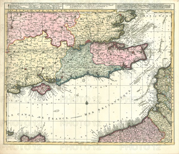 Map, La plus grande partie de la Manche, Copperplate print