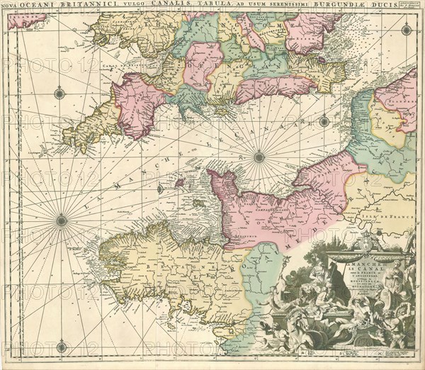 Map, La Manche, ou le Canal, entre la France et l'Angleterre, Hubert Jaillot (1632-1712), Copperplate print