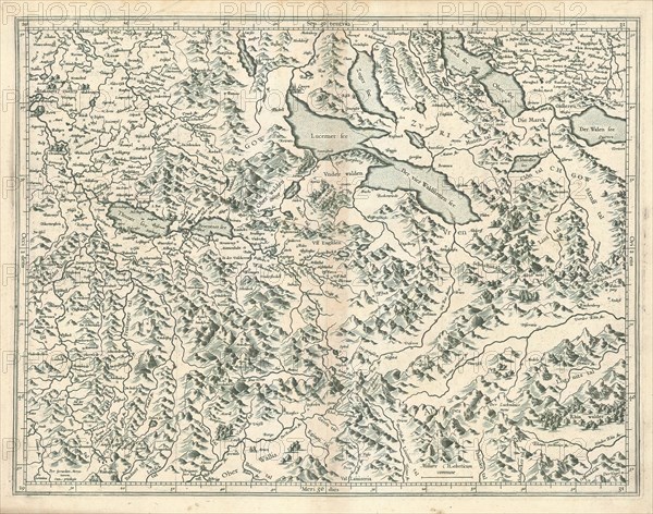 Map, switzerland, Gerard Mercator (1512-1594), Copperplate print