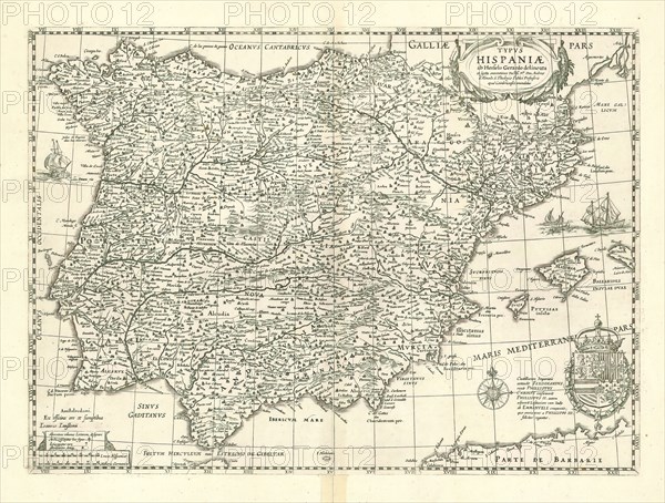 Map, Typvs Hispaniæ, Hessel Gerritsz (1581-1632), Copperplate print