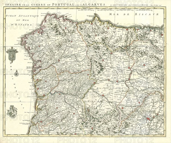 Map, Theatre de la guerre en Espagne et en Portugal, Johannes Covens (1697-1774), Copperplate print
