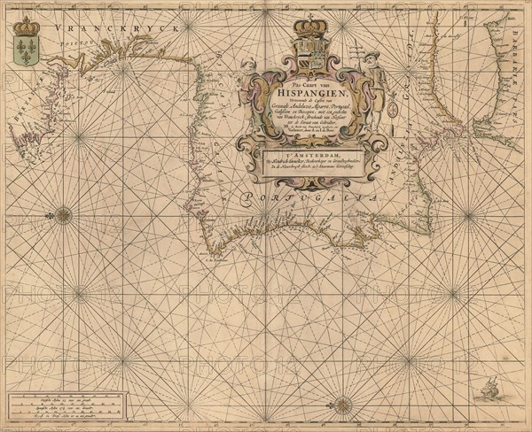 Map, Pas-caart van Hispangien, A. de Bree (1658 fl.), Copperplate print