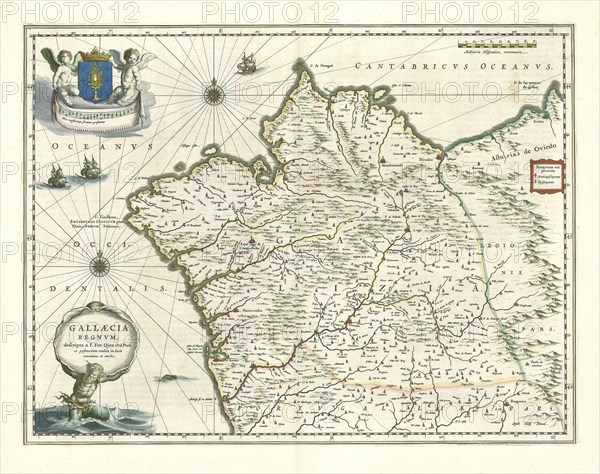 Map, Gallaecia, Regnvm, Hernando d'Ojea (-1615), Copperplate print