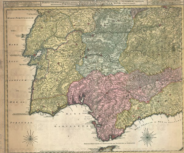 Map, Perfectissima geographica delineatio Regnorum Vandalitiae, Granatae, et Algarbiae; tractuum, Meridionalium Portugalliae Extremadurae ac Castellae Novae:, Luggert van Anse, Copperplate print