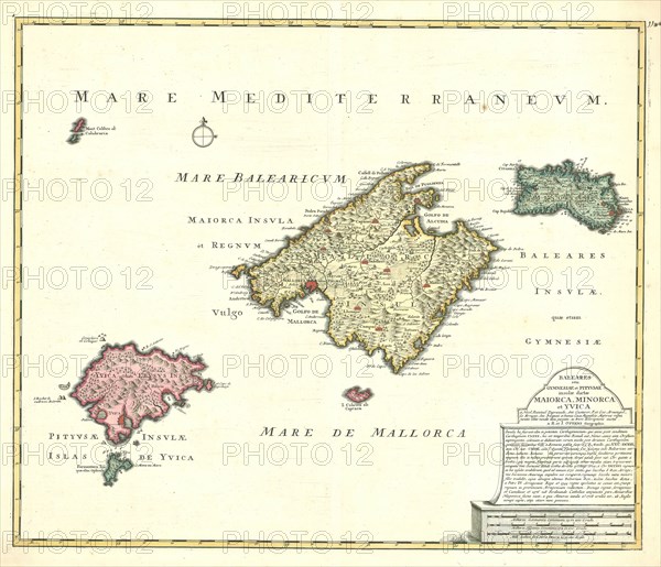 Map, Baleares seu Gymnesiae et Pityvsae insulae, dictae Maiorca, Minorca et Yvica, Reinier Ottens (1698-1750), Copperplate print