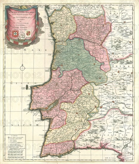Map, Corona Portugalliae et Algarbiae, Petrus Schenk (1693-1775), Copperplate print