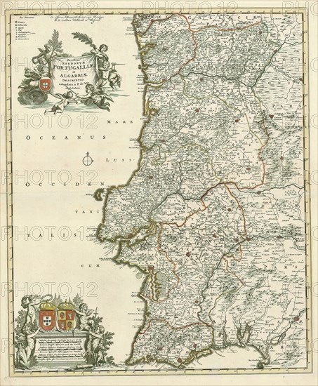 Map, Novissima regnorum Portugalliae et Algarbiae descriptio, Frederick de Wit (1610-1698), Copperplate print