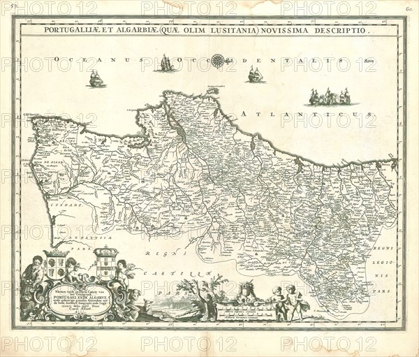 Map, Nieuwe ende perfecte caerte van het coningryck Portugael ende Algarve ende nabuirige grensen, Copperplate print