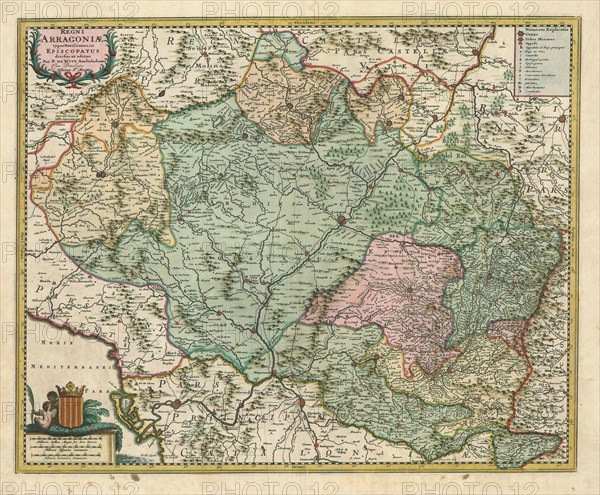 Map, Regni Arragoniae tÿpus ovissimus, Frederick de Wit (1610-1698), Copperplate print