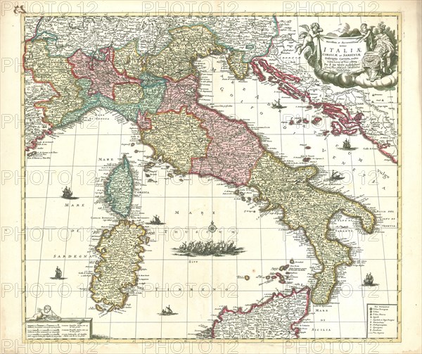 Map, Novissima et accuratissima totius Italiae Corsicae et Sardiniae descriptio, Frederick de Wit (1610-1698), Copperplate print
