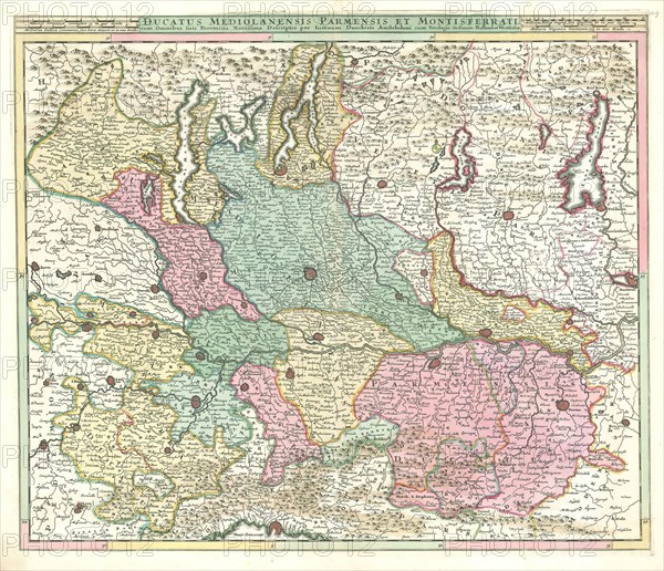 Map, Ducatus Mediolanensis Parmensis et Montisferrati cum omnibus suis provinciis novissima descriptio, Justus Danckerts (1635-1701), Copperplate print