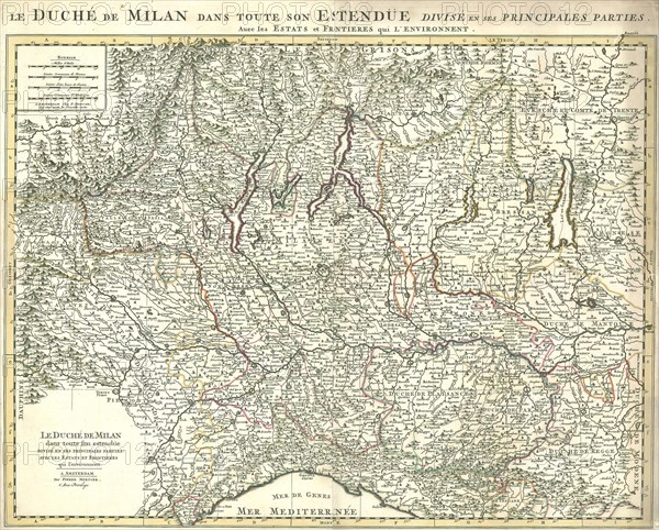 Map, Le Duché de Milan dans toute son estendüe, Pieter Mortier (1661-1711), Copperplate print