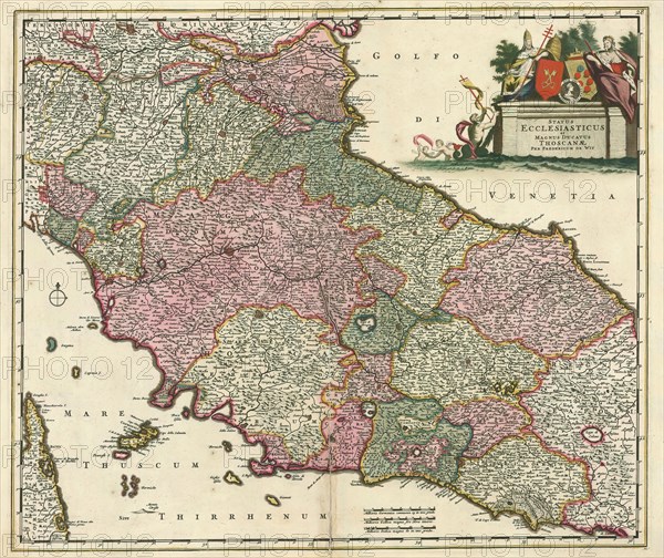 Map, Status ecclesiasticus et magnus ducatus Thoscanae, Frederick de Wit (1610-1698), Copperplate print