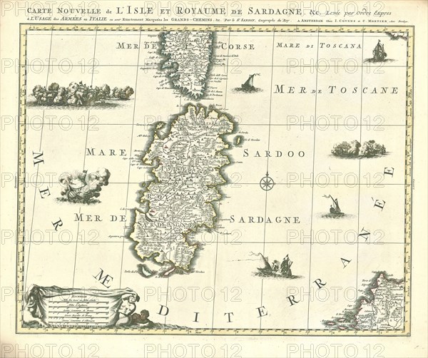Map, Carte nouvelle de l'isle et royaume de Sardagne &c., Guillaume Sanson (-1703), Copperplate print