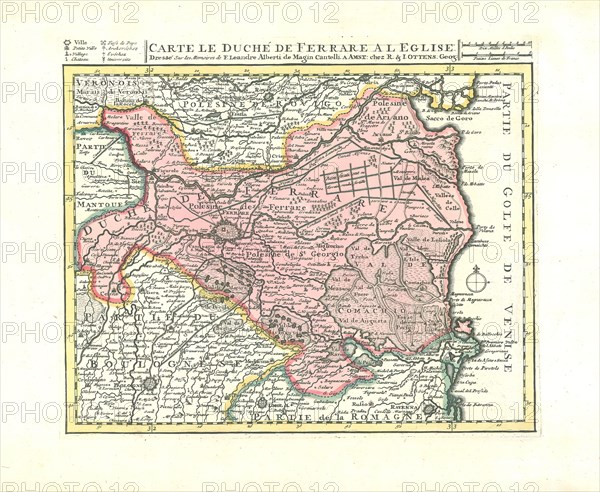 Map, Carte le duché de Ferrare a l eglise, Leandro Alberti (1479-1552), Copperplate print