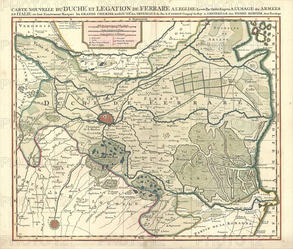 Map, Carte nouvelle du duché et legation de Ferrare a l'Eglise, Guillaume Sanson (-1703), Copperplate print