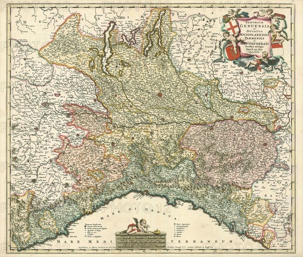Map, Reipublicae Genuensis et ducatus mediolanensis Parmensis et Montisferrati, Frederick de Wit (1630-1706), Copperplate print